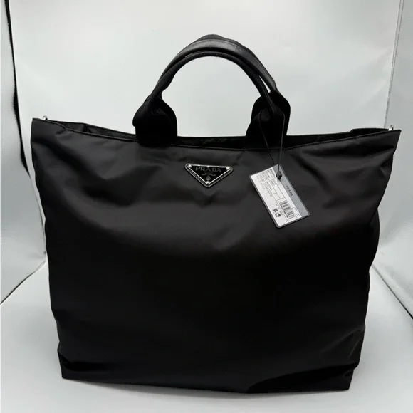 NWT PRADA Re-Nylon/ Leather Padded Large Black tote/ shopping Bag Crossbody mens - Picture 1 of 17